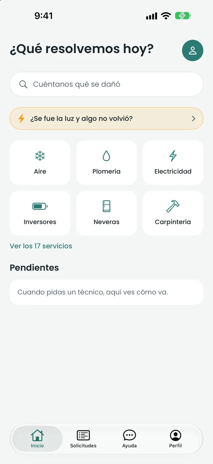 La pantalla de inicio de la app: ¿Qué resolvemos hoy?