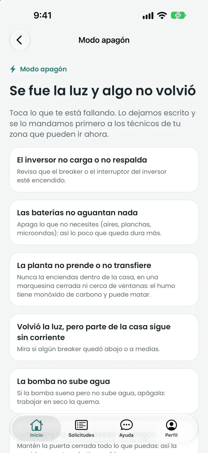 Pantalla del modo apagón