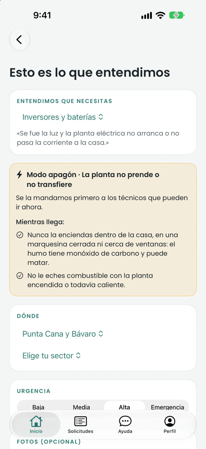 Pantalla con el oficio y la urgencia que entendió la app